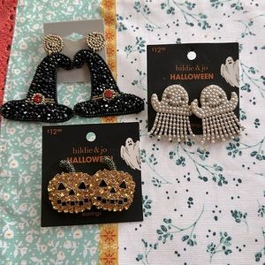 Lot of 3 pairs of fun Halloween Earrings! Ghosts! Pumpkins! Witch Hats!